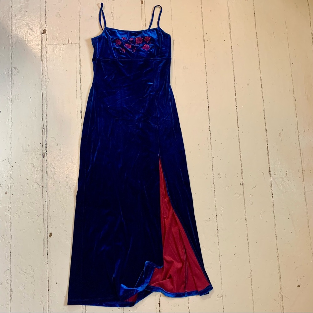 Vintage Le Chateau Navy Velvet Dress with Crimson Interior